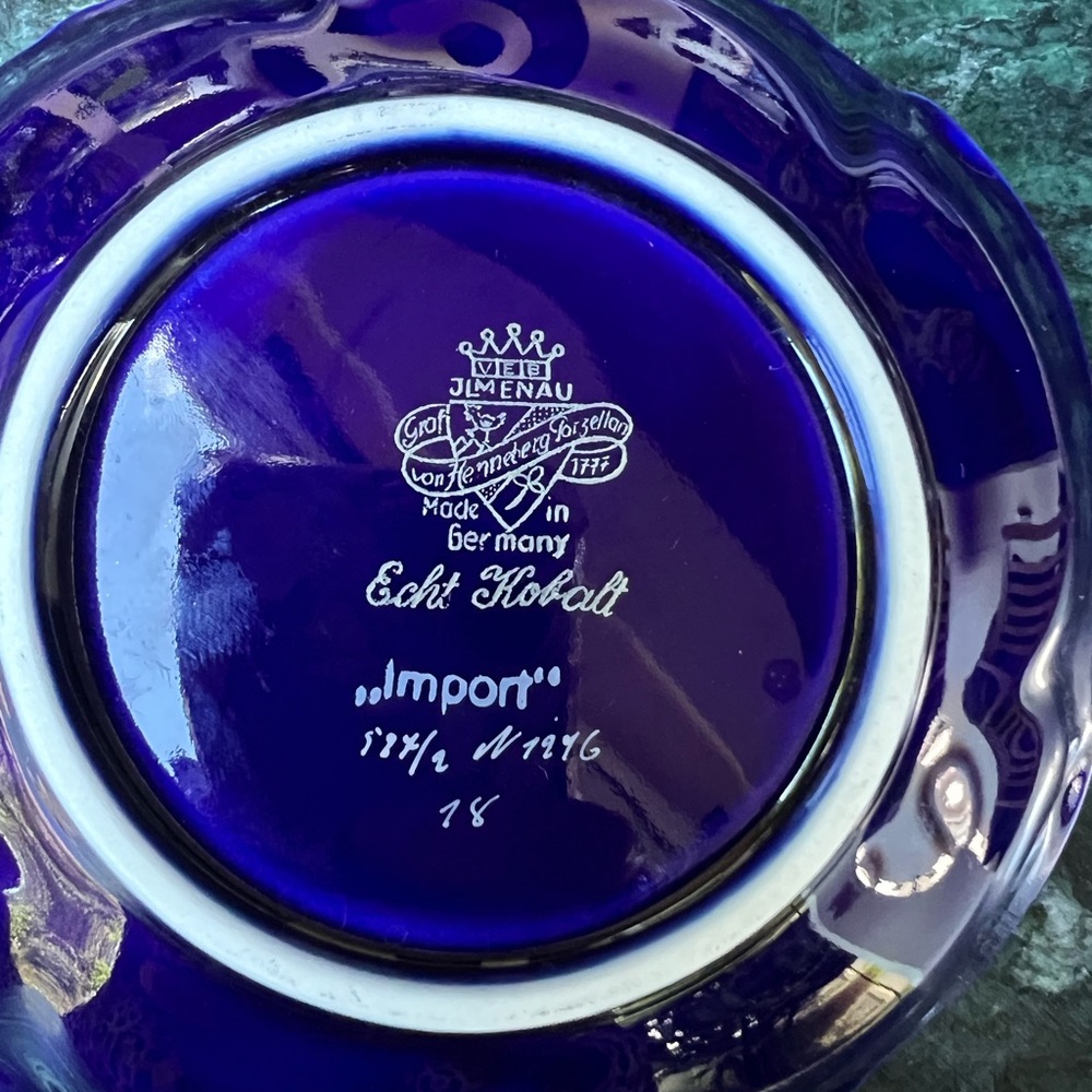 Vintage Jlmenau Graf Von Henneberg Porzellan Echt Kobalt Gold Blue Candy Dish - Picture 4 of 5